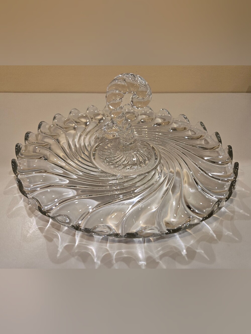 Vintage Fostoria Colony Center Handle Swirl Pattern Clear Serving Plate